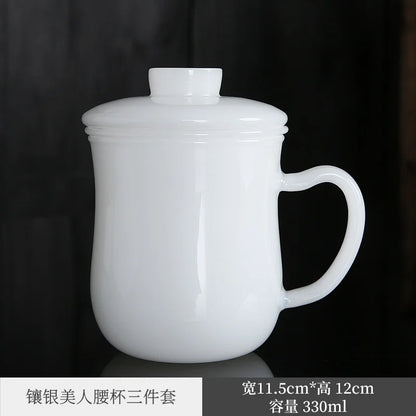 Silver Plated Cup White Porcelain Jade Porcelain Mug Couple Drinking Cups Household Glass Master Cup Personal Cup Men's and Wo
