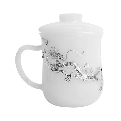 Silver Plated Cup White Porcelain Jade Porcelain Mug Couple Drinking Cups Household Glass Master Cup Personal Cup Men's and Wo