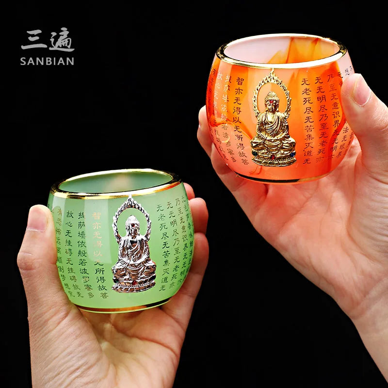 Silver Plated Glass Cup Tea Cup Women's Heart Sutra Tea Set Small Tea Cup Jade Porcelain Glass Cup Kung Fu Tea Cup Master Cup