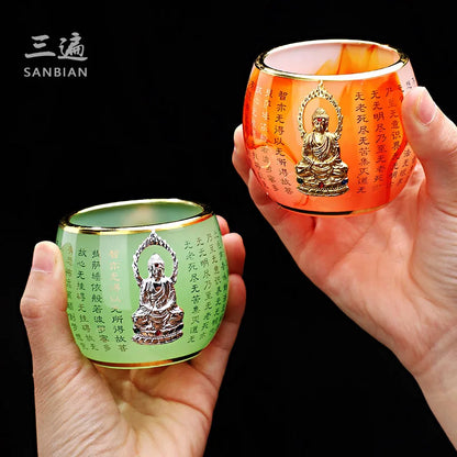 Silver Plated Glass Cup Tea Cup Women's Heart Sutra Tea Set Small Tea Cup Jade Porcelain Glass Cup Kung Fu Tea Cup Master Cup