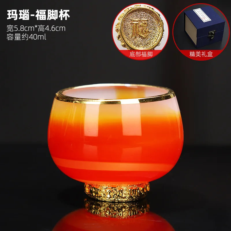 Silver Plated Glass Cup Tea Cup Women's Heart Sutra Tea Set Small Tea Cup Jade Porcelain Glass Cup Kung Fu Tea Cup Master Cup