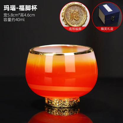 Silver Plated Glass Cup Tea Cup Women's Heart Sutra Tea Set Small Tea Cup Jade Porcelain Glass Cup Kung Fu Tea Cup Master Cup