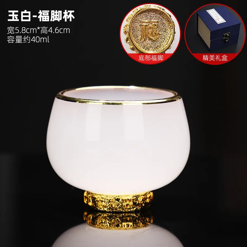Silver Plated Glass Cup Tea Cup Women's Heart Sutra Tea Set Small Tea Cup Jade Porcelain Glass Cup Kung Fu Tea Cup Master Cup