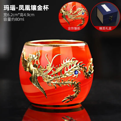 Silver Plated Glass Cup Tea Cup Women's Heart Sutra Tea Set Small Tea Cup Jade Porcelain Glass Cup Kung Fu Tea Cup Master Cup