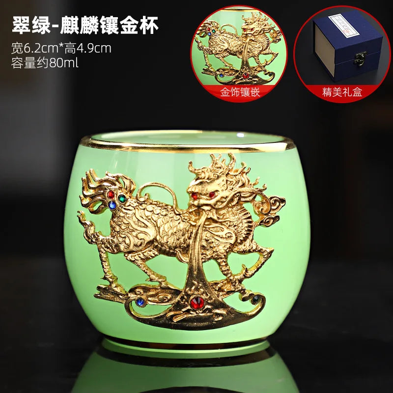 Silver Plated Glass Cup Tea Cup Women's Heart Sutra Tea Set Small Tea Cup Jade Porcelain Glass Cup Kung Fu Tea Cup Master Cup