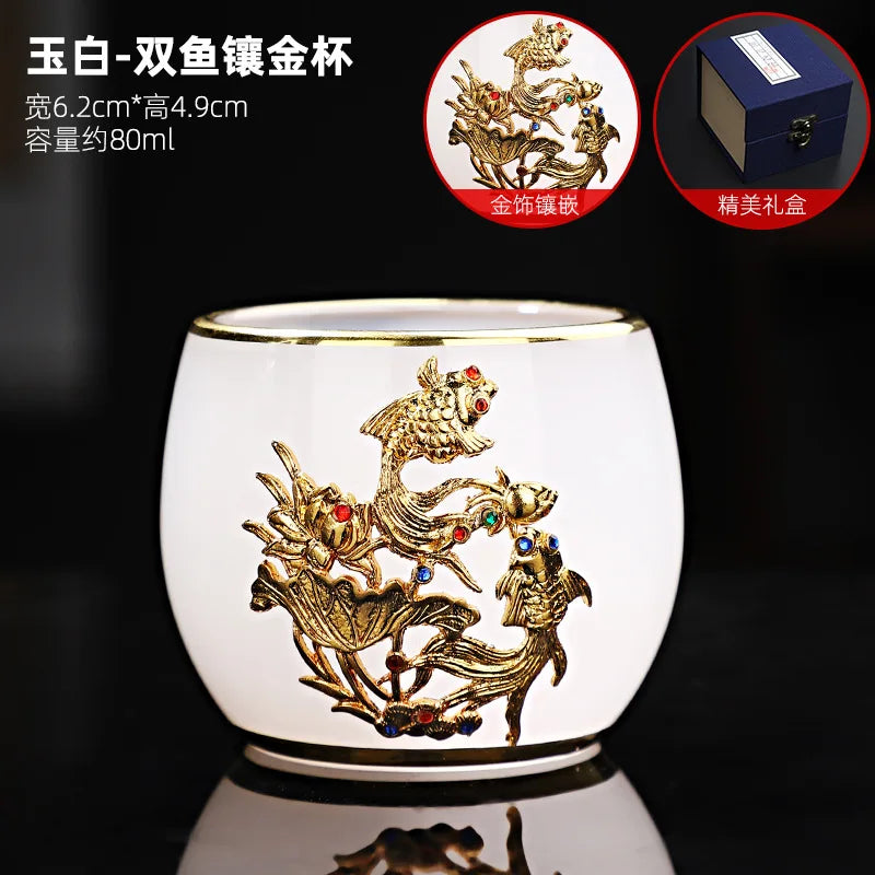 Silver Plated Glass Cup Tea Cup Women's Heart Sutra Tea Set Small Tea Cup Jade Porcelain Glass Cup Kung Fu Tea Cup Master Cup