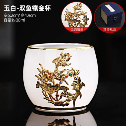 Silver Plated Glass Cup Tea Cup Women's Heart Sutra Tea Set Small Tea Cup Jade Porcelain Glass Cup Kung Fu Tea Cup Master Cup