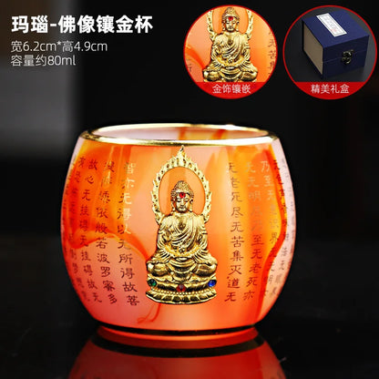 Silver Plated Glass Cup Tea Cup Women's Heart Sutra Tea Set Small Tea Cup Jade Porcelain Glass Cup Kung Fu Tea Cup Master Cup