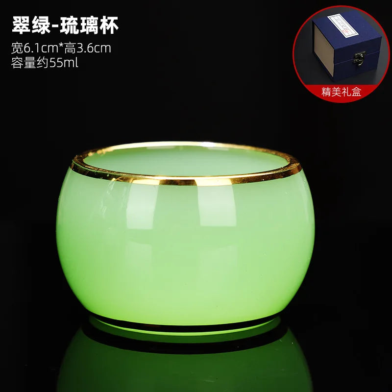 Silver Plated Glass Cup Tea Cup Women's Heart Sutra Tea Set Small Tea Cup Jade Porcelain Glass Cup Kung Fu Tea Cup Master Cup