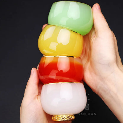 Silver Plated Glass Cup Tea Cup Women's Heart Sutra Tea Set Small Tea Cup Jade Porcelain Glass Cup Kung Fu Tea Cup Master Cup
