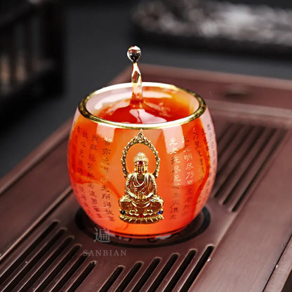 Silver Plated Glass Cup Tea Cup Women's Heart Sutra Tea Set Small Tea Cup Jade Porcelain Glass Cup Kung Fu Tea Cup Master Cup