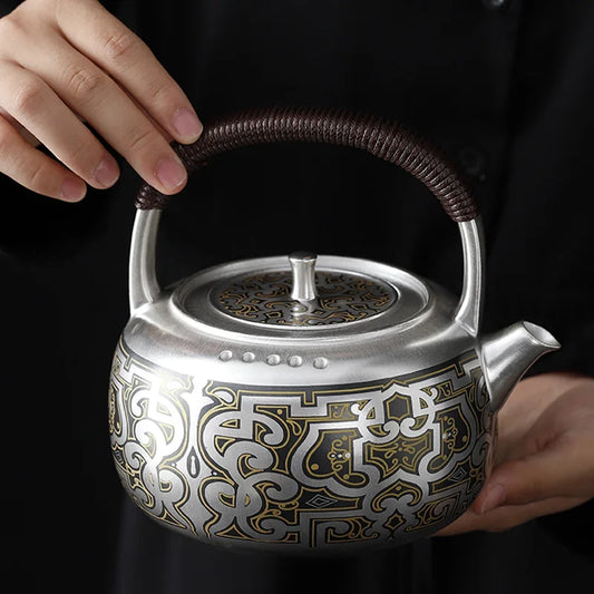 Silver-Plated Handmade Tea Art Teapot, Beautiful Tea Pot, Japan Puer Tea Infusers, Teapots to Boil Water Gift, 1000ml