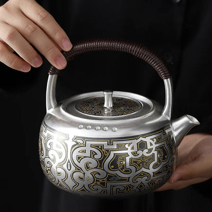Silver-Plated Handmade Tea Art Teapot, Beautiful Tea Pot, Japan Puer Tea Infusers, Teapots to Boil Water Gift, 1000ml