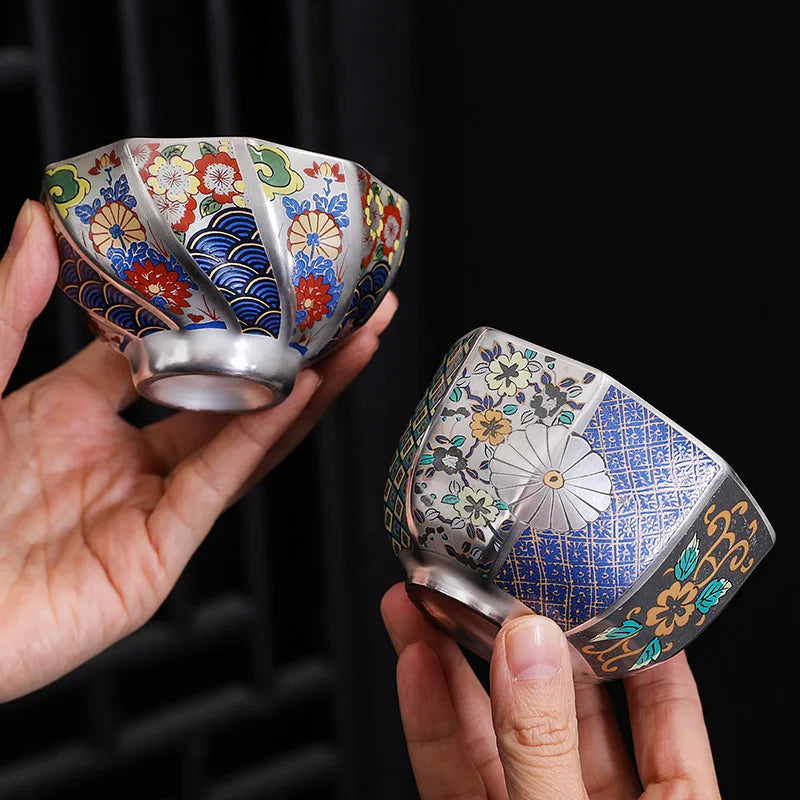 Silver Plated Tea Cup 999 Sterling Silver Ceramic Cup Personal Cup Master Cup Kung Fu Tea Set Tea Tasting Cup Tea Cup Court