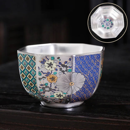 Silver Plated Tea Cup 999 Sterling Silver Ceramic Cup Personal Cup Master Cup Kung Fu Tea Set Tea Tasting Cup Tea Cup Court