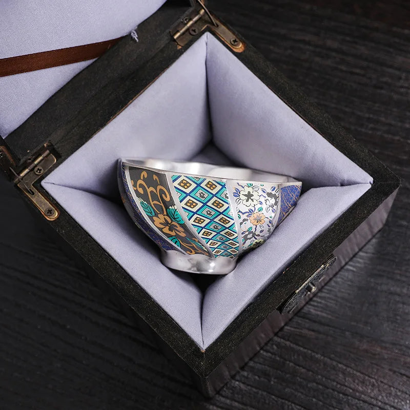 Silver Plated Tea Cup 999 Sterling Silver Ceramic Cup Personal Cup Master Cup Kung Fu Tea Set Tea Tasting Cup Tea Cup Court