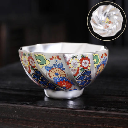 Silver Plated Tea Cup 999 Sterling Silver Ceramic Cup Personal Cup Master Cup Kung Fu Tea Set Tea Tasting Cup Tea Cup Court