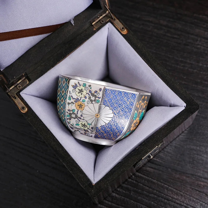 Silver Plated Tea Cup 999 Sterling Silver Ceramic Cup Personal Cup Master Cup Kung Fu Tea Set Tea Tasting Cup Tea Cup Court