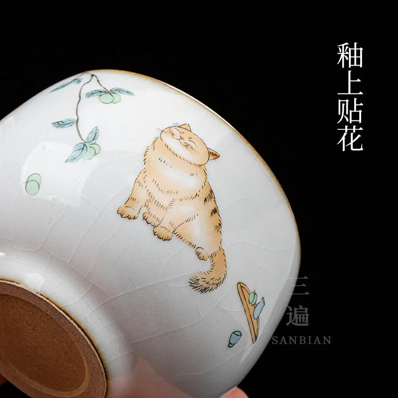 Silver Ru Kiln Kung Fu Tea Set Tea Cup Master Cup Silver Gilded Single Cup Female Tea Cup Single RU-Porcelain Tea Bowl Ceramic