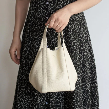 Simple Bucket Bag Women 2024 New Cowhide Solid Commuter Handbags Minority Fashion One Shoulder Crossbody Purses Designer Bolsos