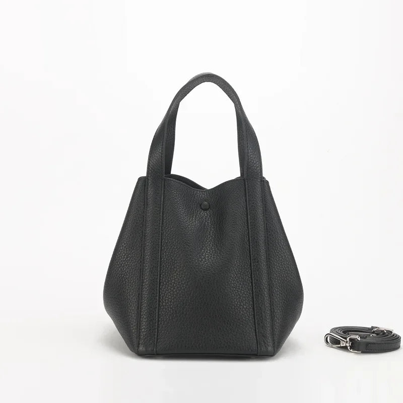 Simple Bucket Bag Women 2024 New Cowhide Solid Commuter Handbags Minority Fashion One Shoulder Crossbody Purses Designer Bolsos