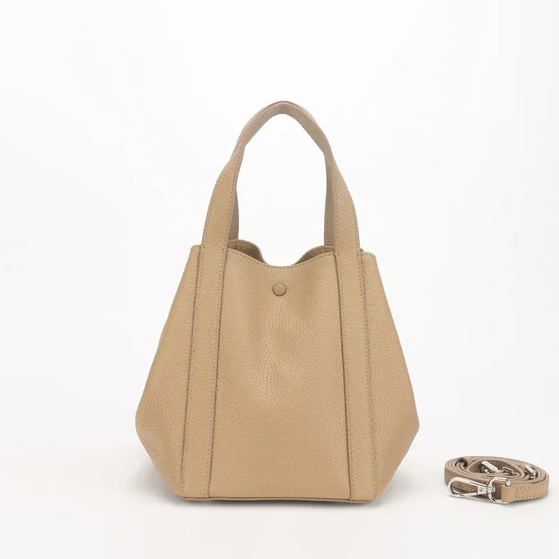 Simple Bucket Bag Women 2024 New Cowhide Solid Commuter Handbags Minority Fashion One Shoulder Crossbody Purses Designer Bolsos