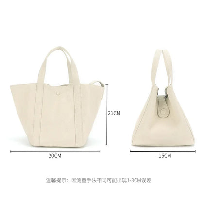 Simple Bucket Bag Women 2024 New Cowhide Solid Commuter Handbags Minority Fashion One Shoulder Crossbody Purses Designer Bolsos
