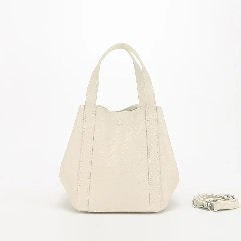 Simple Bucket Bag Women 2024 New Cowhide Solid Commuter Handbags Minority Fashion One Shoulder Crossbody Purses Designer Bolsos