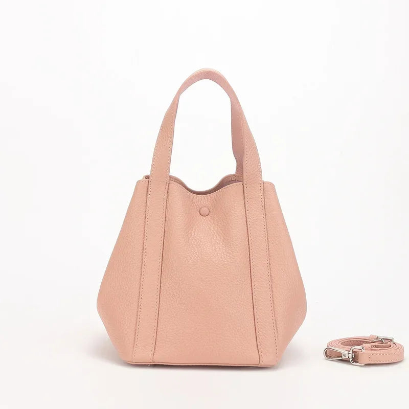 Simple Bucket Bag Women 2024 New Cowhide Solid Commuter Handbags Minority Fashion One Shoulder Crossbody Purses Designer Bolsos