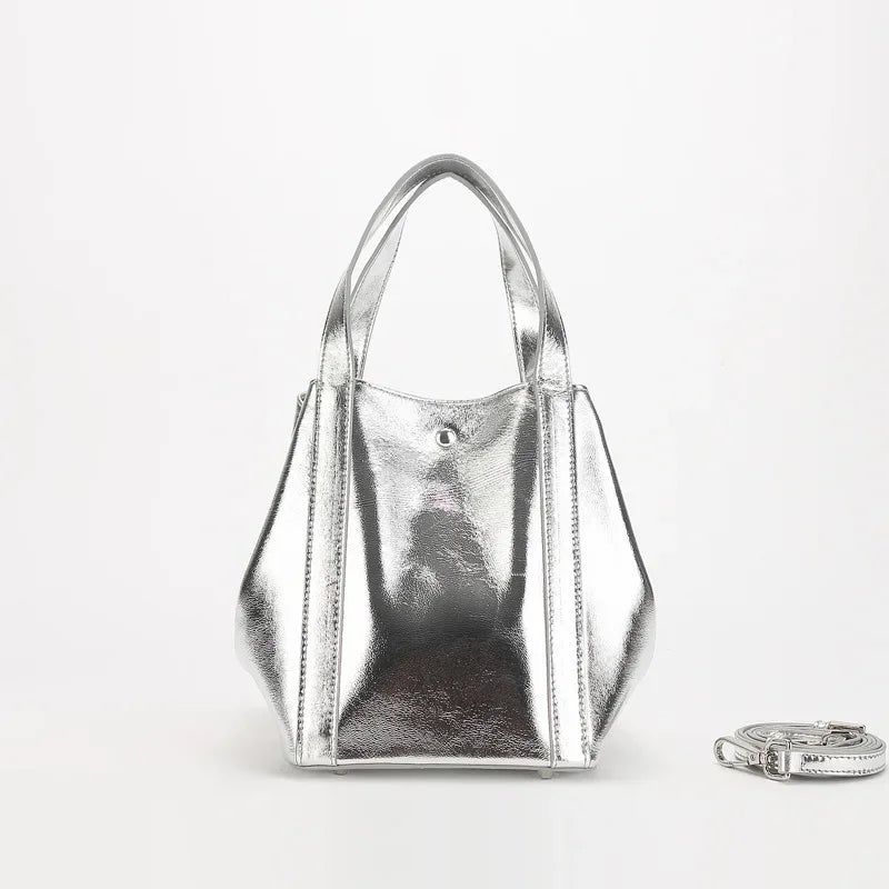 Simple Bucket Bag Women 2024 New Cowhide Solid Commuter Handbags Minority Fashion One Shoulder Crossbody Purses Designer Bolsos