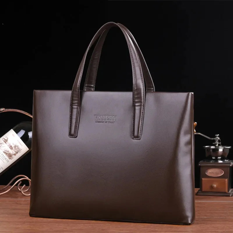 Simple Business Men's Briefcase With Zipper PU Leather Large Handbag For Documents Fashion Man Laptop Tote Bag
