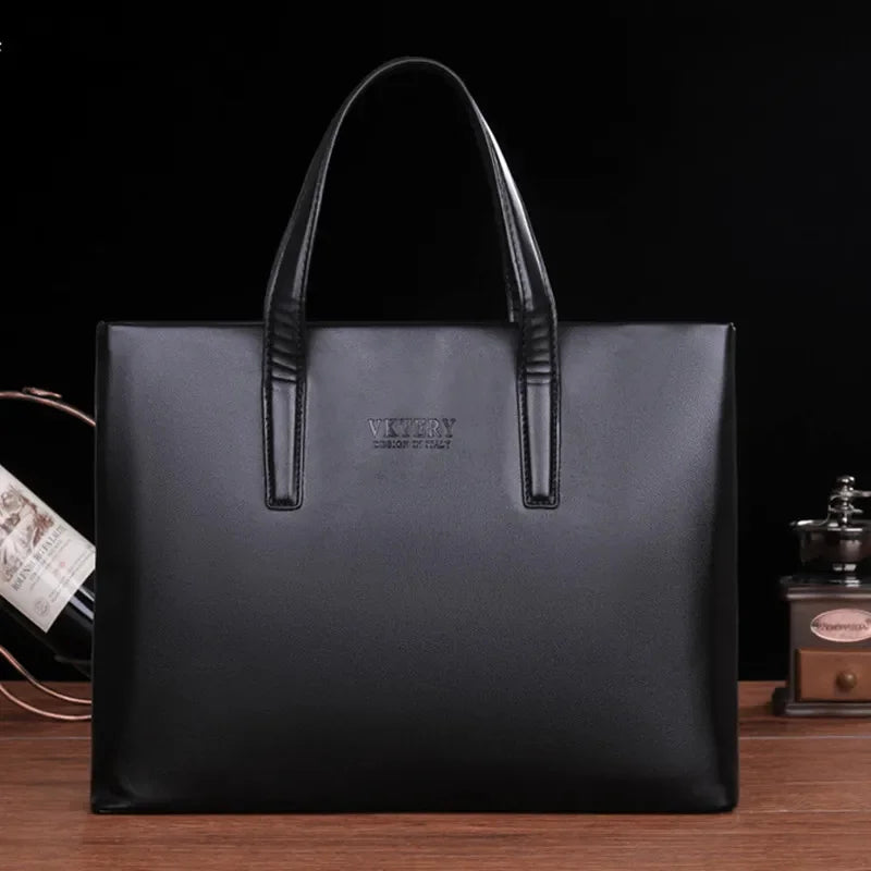 Simple Business Men's Briefcase With Zipper PU Leather Large Handbag For Documents Fashion Man Laptop Tote Bag