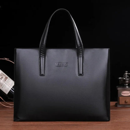 Simple Business Men's Briefcase With Zipper PU Leather Large Handbag For Documents Fashion Man Laptop Tote Bag