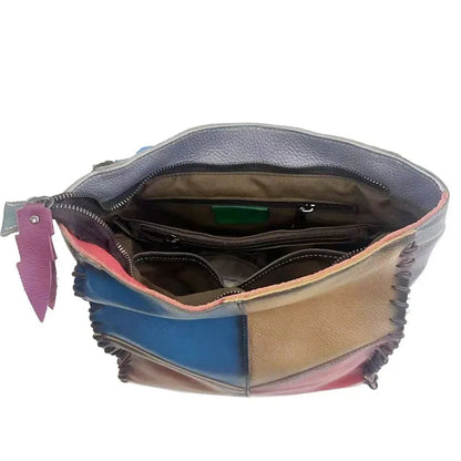 Simple Casual Luxury Cowhide Patchwork Backpacks Retro Brush-off Leather Handmade Shoulder Bags 2024 New All-match Bolsos Mujer