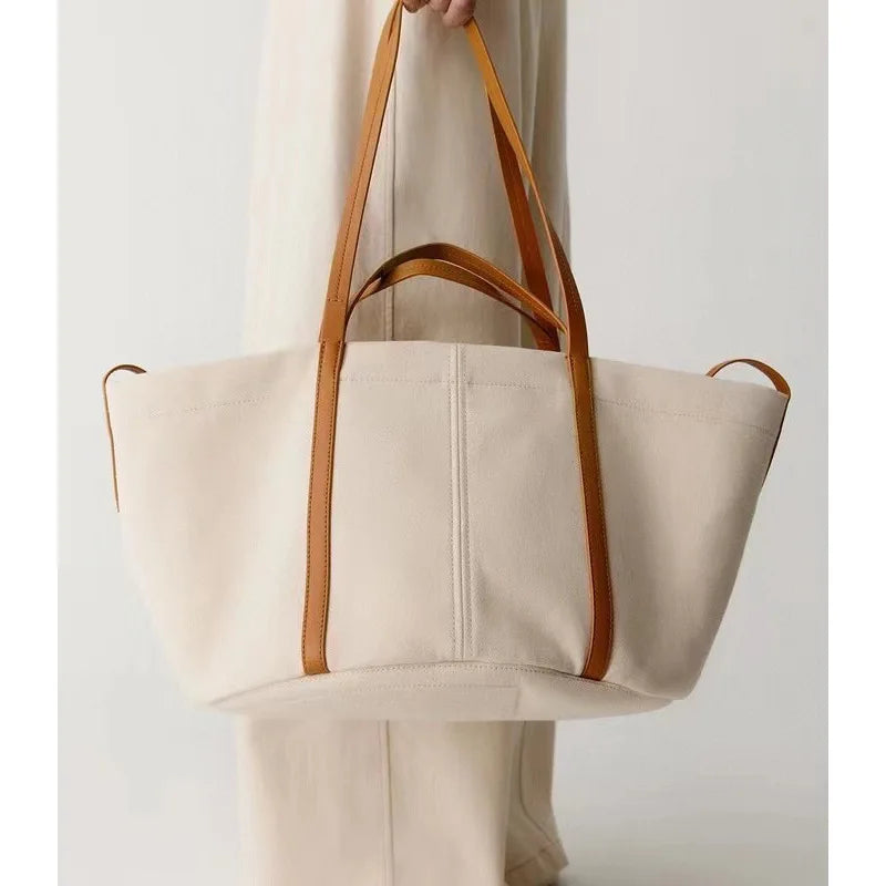 Simple Commuter Canvas Totes Versatile Practical Large Capacity Portable Shoulder Underarm Bags 2024 New Travel Shopping Bag