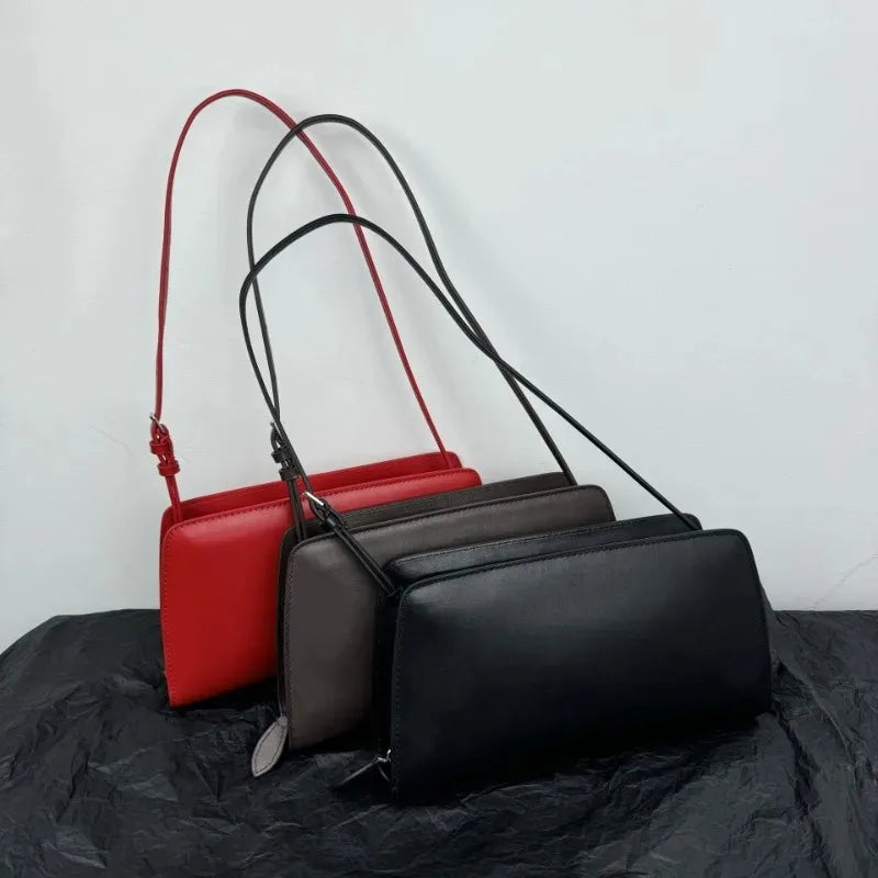 Simple Commuter Elegant Underarm Shoulder Bag Vintage Cowhide Zipper Tote Large Capacity All-match Purses Clutch Handbags