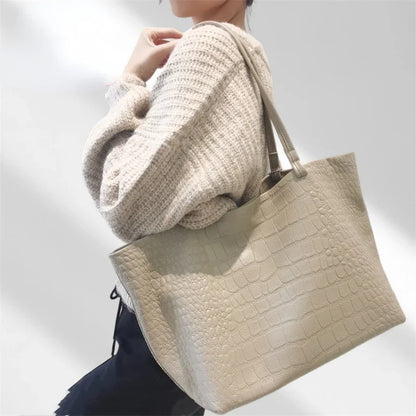 Simple Cowhide Leather Women Bags New Large Capacity Tote Shoulder Bag Female 2024 New Elegant All-match Commuter Bolsos Mujer
