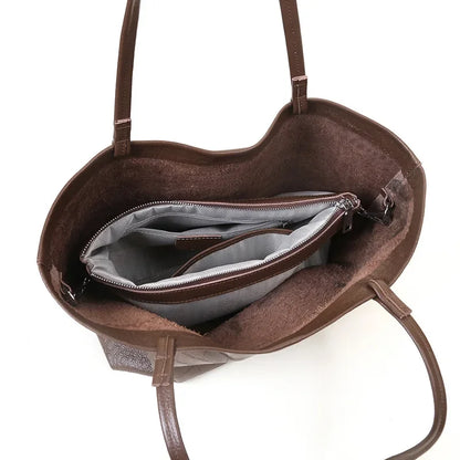Simple Cowhide Leather Women Bags New Large Capacity Tote Shoulder Bag Female 2024 New Elegant All-match Commuter Bolsos Mujer