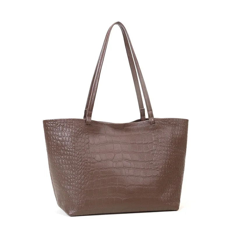 Simple Cowhide Leather Women Bags New Large Capacity Tote Shoulder Bag Female 2024 New Elegant All-match Commuter Bolsos Mujer