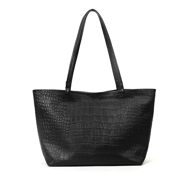 Simple Cowhide Leather Women Bags New Large Capacity Tote Shoulder Bag Female 2024 New Elegant All-match Commuter Bolsos Mujer