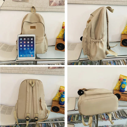 Simple Design Waterproof Solid Color Nylon Women Backpack College Style Travel Rucksack School Bags for Teenage Girl Boys New