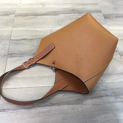 Simple Elegant Bucket Bag Women Fashion Large Capacity Shoulder Bags Soft All-match Cowhide Tote Handbags Commuter Luxury Bolsos