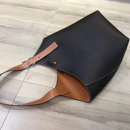 Simple Elegant Bucket Bag Women Fashion Large Capacity Shoulder Bags Soft All-match Cowhide Tote Handbags Commuter Luxury Bolsos
