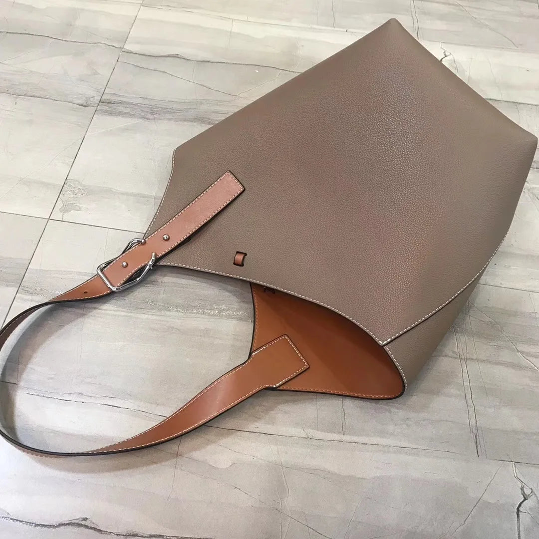 Simple Elegant Bucket Bag Women Fashion Large Capacity Shoulder Bags Soft All-match Cowhide Tote Handbags Commuter Luxury Bolsos