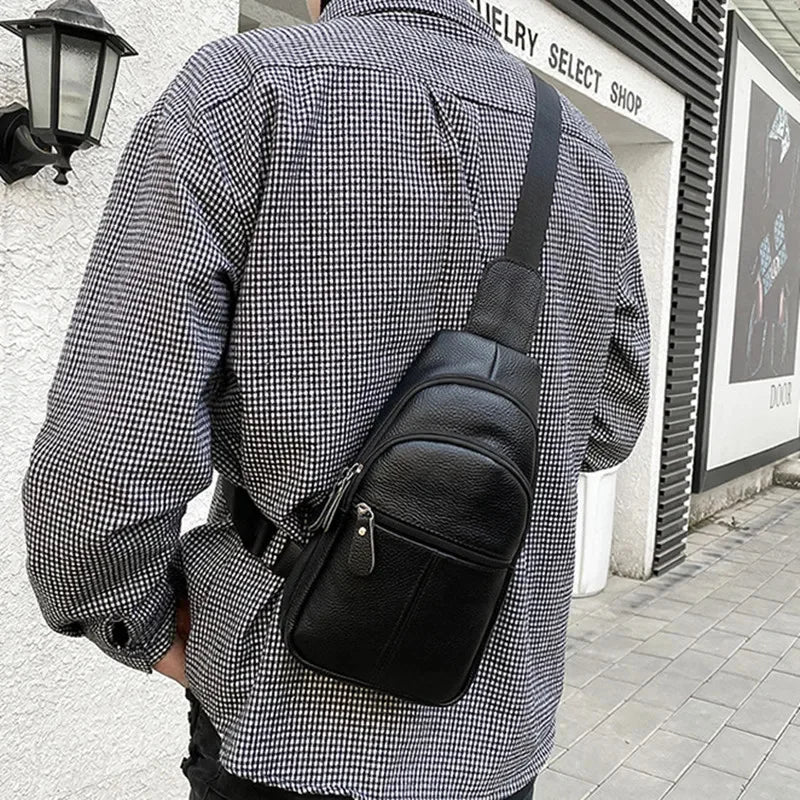 Simple Genuine Leather Chest Large Capacity Men's Crossbody Business Cowhide Messenger Outdoor Sling Bag