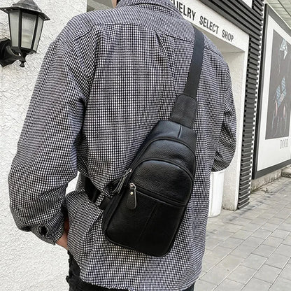 Simple Genuine Leather Chest Large Capacity Men's Crossbody Business Cowhide Messenger Outdoor Sling Bag