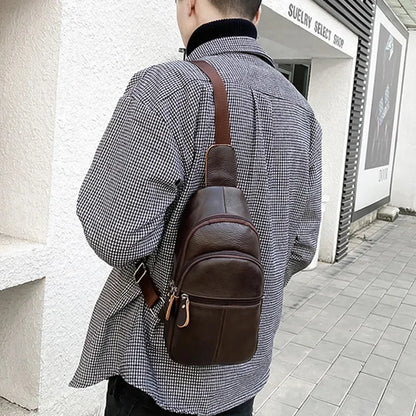 Simple Genuine Leather Chest Large Capacity Men's Crossbody Business Cowhide Messenger Outdoor Sling Bag