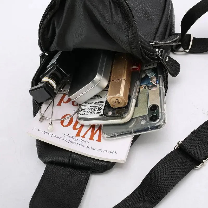 Simple Genuine Leather Chest Large Capacity Men's Crossbody Business Cowhide Messenger Outdoor Sling Bag
