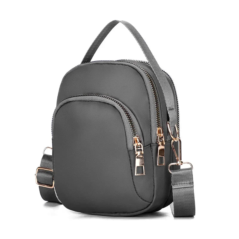 Simple Women Mini Shoulder Bag Double Zipper Small Handbags Messenger Bag Zipper Mobile Phone Pouch With Earphone Cable Hole