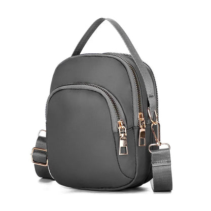 Simple Women Mini Shoulder Bag Double Zipper Small Handbags Messenger Bag Zipper Mobile Phone Pouch With Earphone Cable Hole